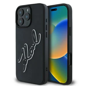 Karl Lagerfeld 3D Rubber Bicolor Signature iPhone 16 Pro Case - Black