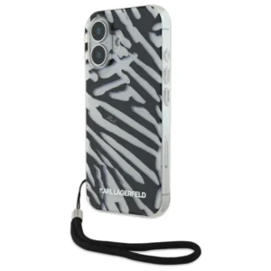 Karl Lagerfeld IML Zebra Pattern & Cord iPhone 16 Case - Black