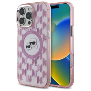 Karl Lagerfeld IML Monogram Karl & Choupette Head MagSafe iPhone 16 Pro Case - Pink