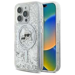 Karl Lagerfeld Liquid Glitter Karl & Choupette Head Magsafe iPhone 16 Pro Case - Clear