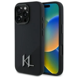 Karl Lagerfeld Silicone Shadow Metal Initial MagSafe iPhone 16 Pro Case - Black