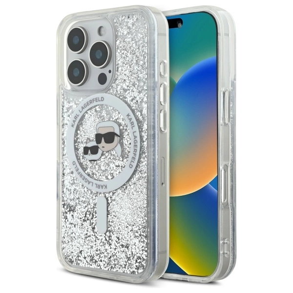 Karl Lagerfeld Liquid Glitter Karl & Choupette Head Magsafe Case for iPhone 16 Pro Max - Clear