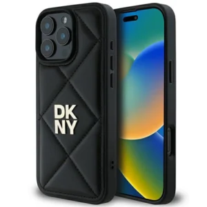 DKNY Quilted Stack Logo iPhone 16 Pro Case - Black