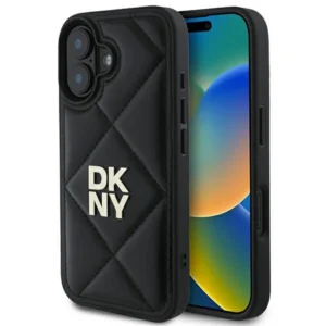 DKNY Quilted Stack Logo iPhone 16 Case - Black