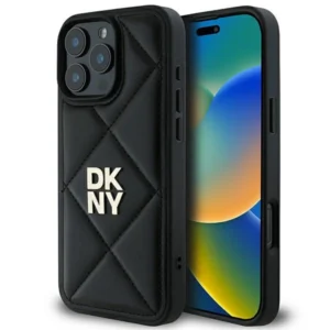 DKNY Quilted Stack Logo iPhone 16 Pro Max Case - Black