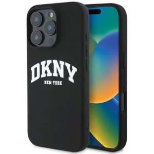 DKNY Silicone White Printed Logo MagSafe iPhone 16 Pro Case - Black