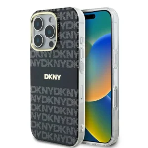 DKNY Repeat Texture Pattern With Stripe case for iPhone 16 Pro Max - black