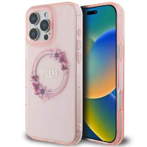 Guess IML Flowers Wreath MagSafe iPhone 16 Pro Max Case - Pink