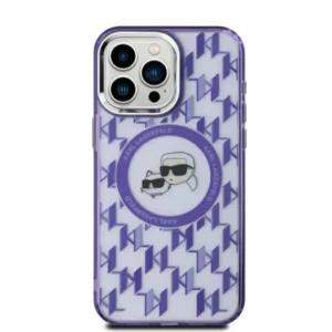 Karl Lagerfeld IML Monogram Karl & Choupette Head MagSafe iPhone 15 Case - Purple