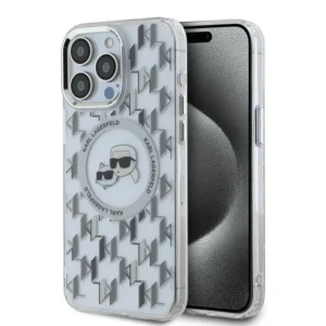 Karl Lagerfeld IML Monogram Karl & Choupette Head MagSafe Case for iPhone 15 Pro Max - Clear