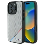 BMW M Perforated Tricolor Line MagSafe Case for iPhone 16 Pro Max - Gray