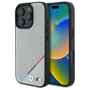 BMW M Perforated Tricolor Line MagSafe Case for iPhone 16 Pro Max - Gray