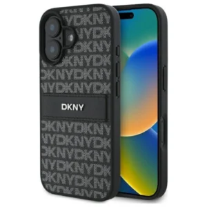 DKNY Texture Pattern Tonal Stripe iPhone 16 Case - Black