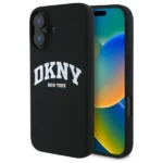 DKNY Silicone White Printed Logo MagSafe iPhone 16 Case - Black