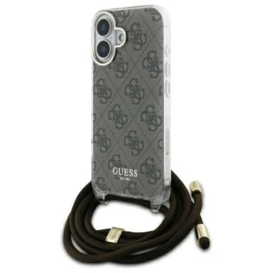 Guess Crossbody Cord 4G Print Case with Lanyard for iPhone 16 - Brown