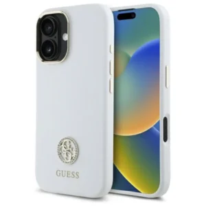 Guess Silicone Logo Strass 4G Case for iPhone 16 - White