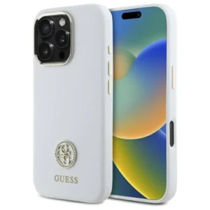 Guess Silicone Logo Strass 4G Case for iPhone 16 Pro Max - White