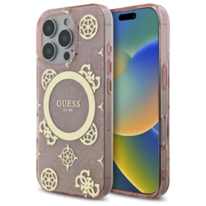 Guess IML Peony On 4G Background MagSafe Case for iPhone 16 Pro - Pink