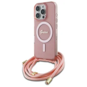 Guess Crossbody Cord Script MagSafe Case for iPhone 16 Pro - Pink