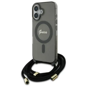 Guess Crossbody Cord Script MagSafe iPhone 16 Case - Black