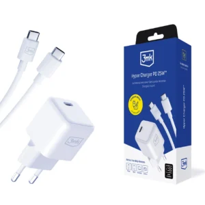 3mk Hyper Charger PD GaN 25W Wall Charger with USB-C Cable - White