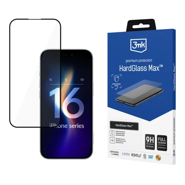 Tempered glass 3mk HardGlass Max Black for iPhone 16 Plus