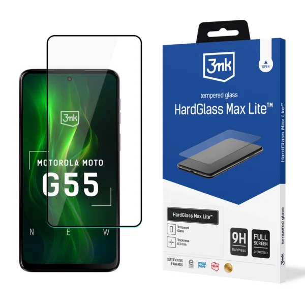 Tempered glass 3mk HardGlass Max Lite Black for Motorola Moto G55 5G