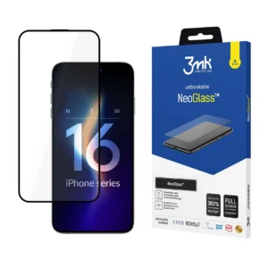 3mk NeoGlass tempered glass with black frame for iPhone 16 Pro Max