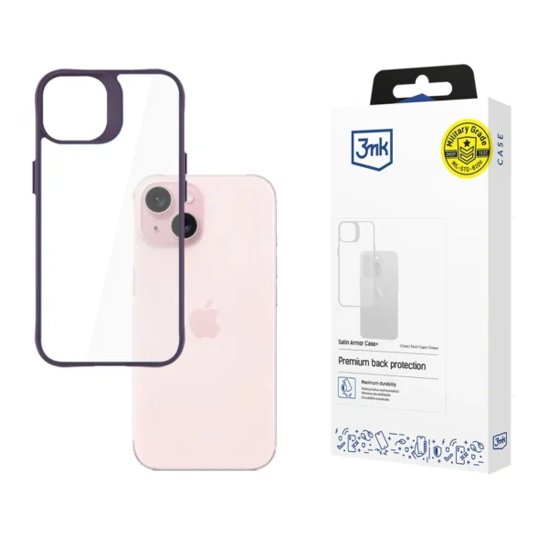 3mk Satin Armor Case+ Purple for Apple iPhone 15 - transparent