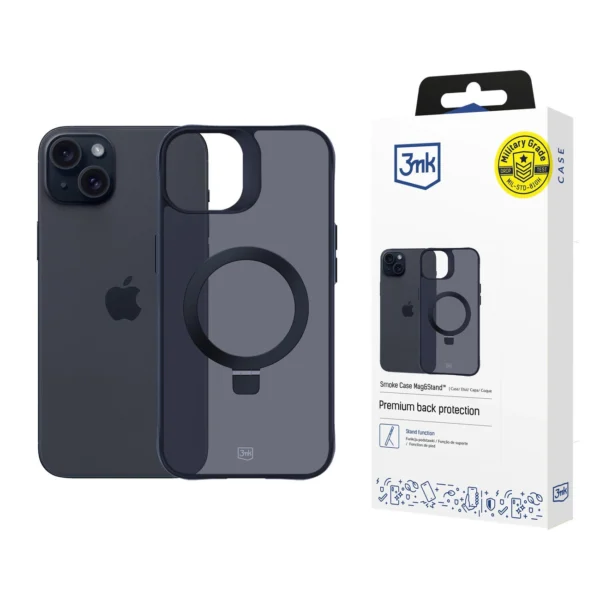 3mk Smoke Case Mag&Stand for Apple iPhone 15 plus - black