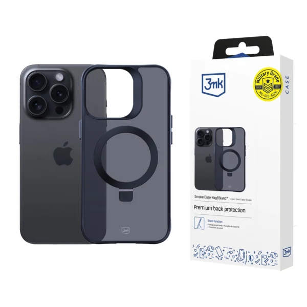 3mk Smoke Case Mag&Stand for Apple iPhone 15 pro - black