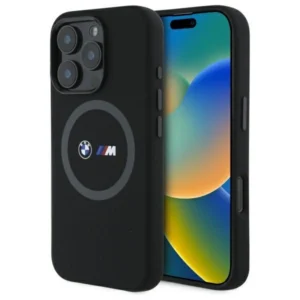 BMW M Silicone Printed Ring MagSafe Case for iPhone 16 Pro - Black