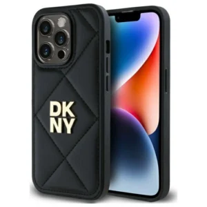 DKNY Quilted Stack Logo iPhone 14 Pro Case - Black