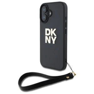 DKNY Wrist Strap Stock Logo iPhone 16 Case - Black