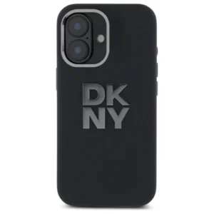 DKNY Liquid Silicone Metal Logo iPhone 16 Case - Black