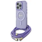 Guess Crossbody Cord Script MagSafe Case for iPhone 16 Pro - Purple