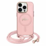 Guess Crossbody Cord Script MagSafe iPhone 16 Case - Pink