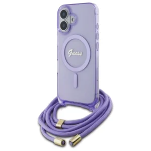 Guess Crossbody Cord Script MagSafe iPhone 16 Case - Purple