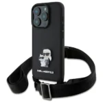 Karl Lagerfeld Saffiano Karl&Choupette Metal Pin CBDY Strap iPhone 16 Pro Case - Black