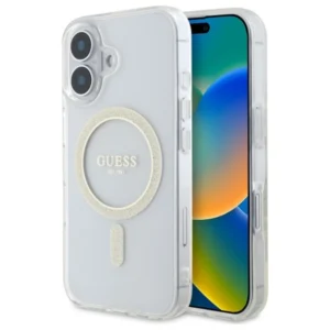 Guess GUHMP16MHFGERET iPhone 16 Plus 6.7" transparent hardcase IML Glitter Circle MagSafe