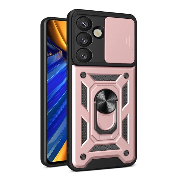 Hybrid Armor Camshield with Camera Cover and Metal Ring for Samsung Galaxy S25 - Pink