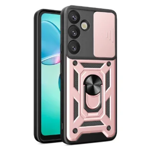 Hybrid Armor Camshield with Camera Cover and Metal Ring for Samsung Galaxy S25+ - Pink