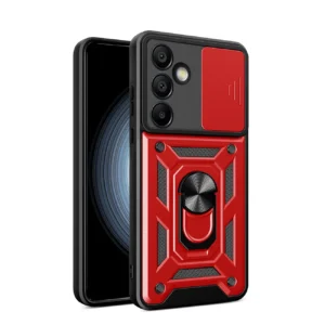 Hybrid Armor Camshield with Camera Cover and Metal Ring for Samsung Galaxy S25+ - Red