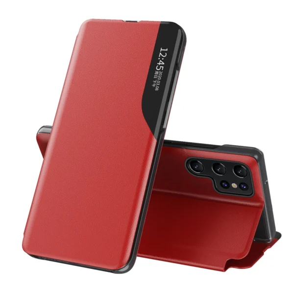 Eco Leather View Case for Samsung Galaxy S25 Ultra with Flip and Stand - Red