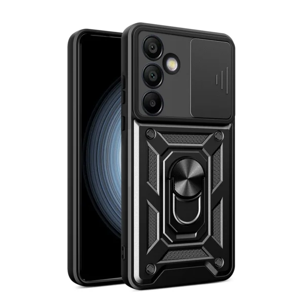 Hybrid Armor Camshield with Camera Cover and Metal Ring for Samsung Galaxy S24 FE - Black