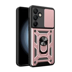 Hybrid Armor Camshield with Camera Cover and Metal Ring for Samsung Galaxy S24 FE - Pink