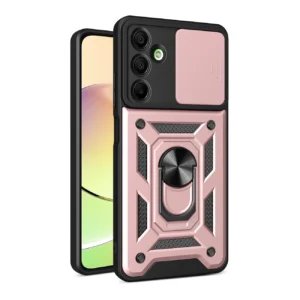 Hybrid Armor Camshield Case with Camera Cover and Metal Ring for Samsung Galaxy A16 / A16 5G - Pink