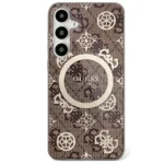 Guess 4G Background Gold Electroplated Peony Pattern MagSafe case for Samsung Galaxy S25 brown