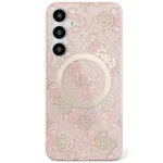 Guess 4G Background Gold Electroplated Peony Pattern MagSafe case for Samsung Galaxy S25 pink