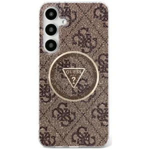 Guess 4G Glitter Triangle Buttons MagSafe Case for Samsung Galaxy S25 Ultra Brown